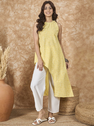 InWeave Light Yellow Side Asymmetric Kurta Set - Distacart