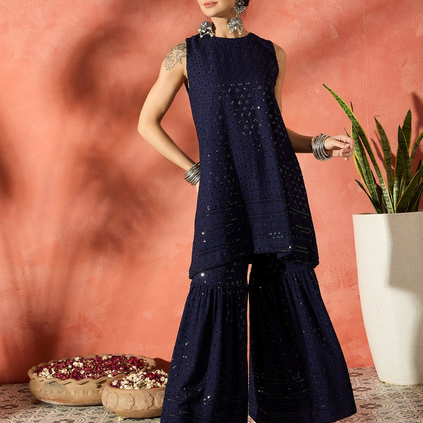 InWeave Blue Chikankari Short Kurta Set - Distacart