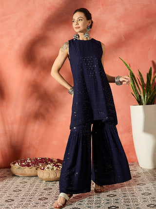 InWeave Blue Chikankari Short Kurta Set - Distacart