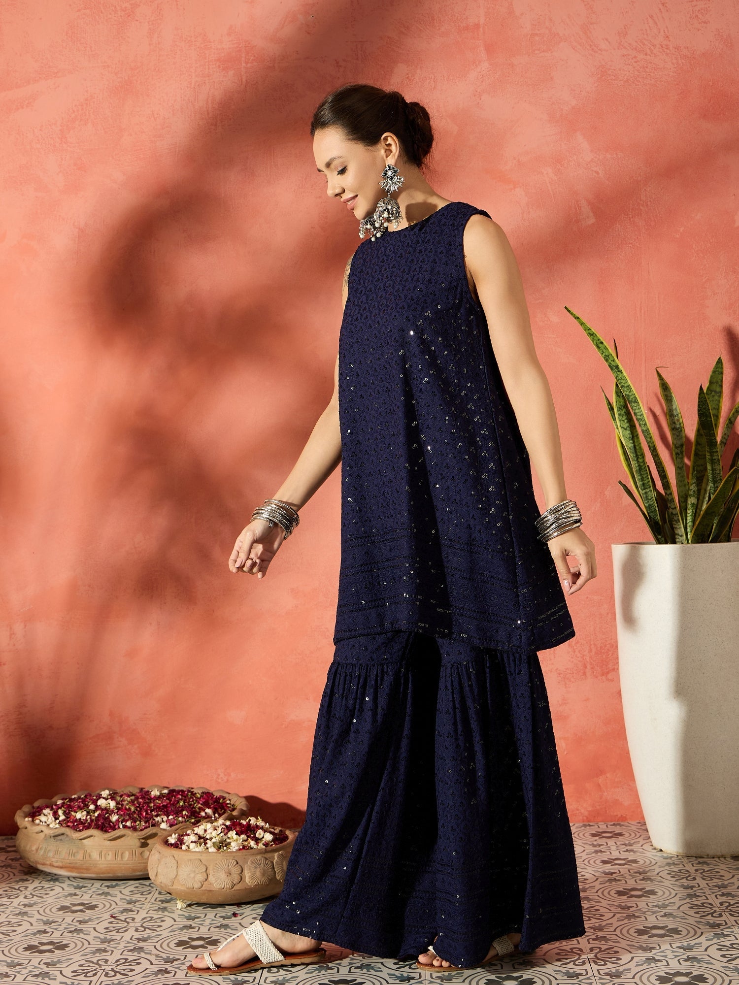 InWeave Blue Chikankari Short Kurta Set - Distacart