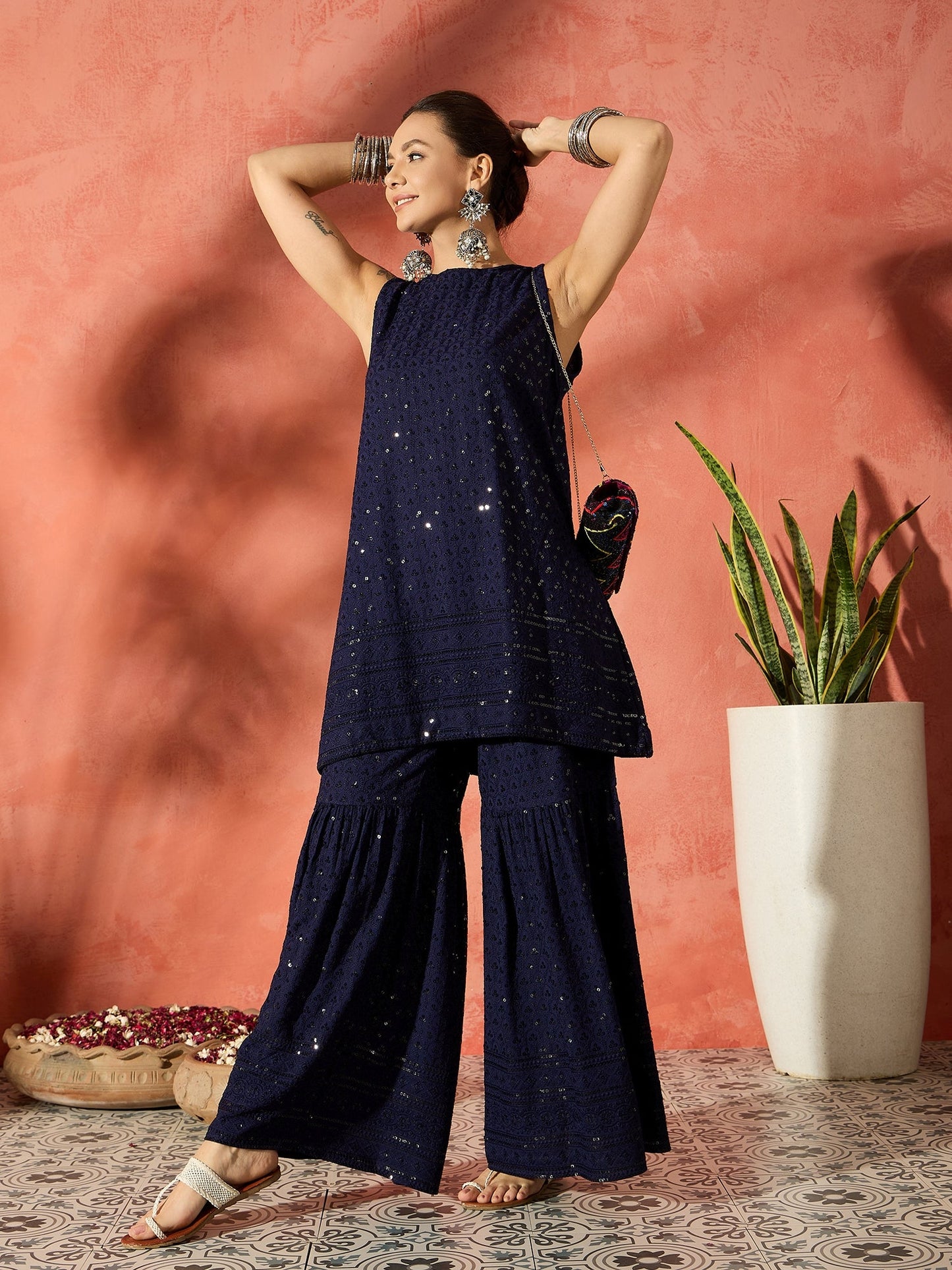 InWeave Blue Chikankari Short Kurta Set - Distacart