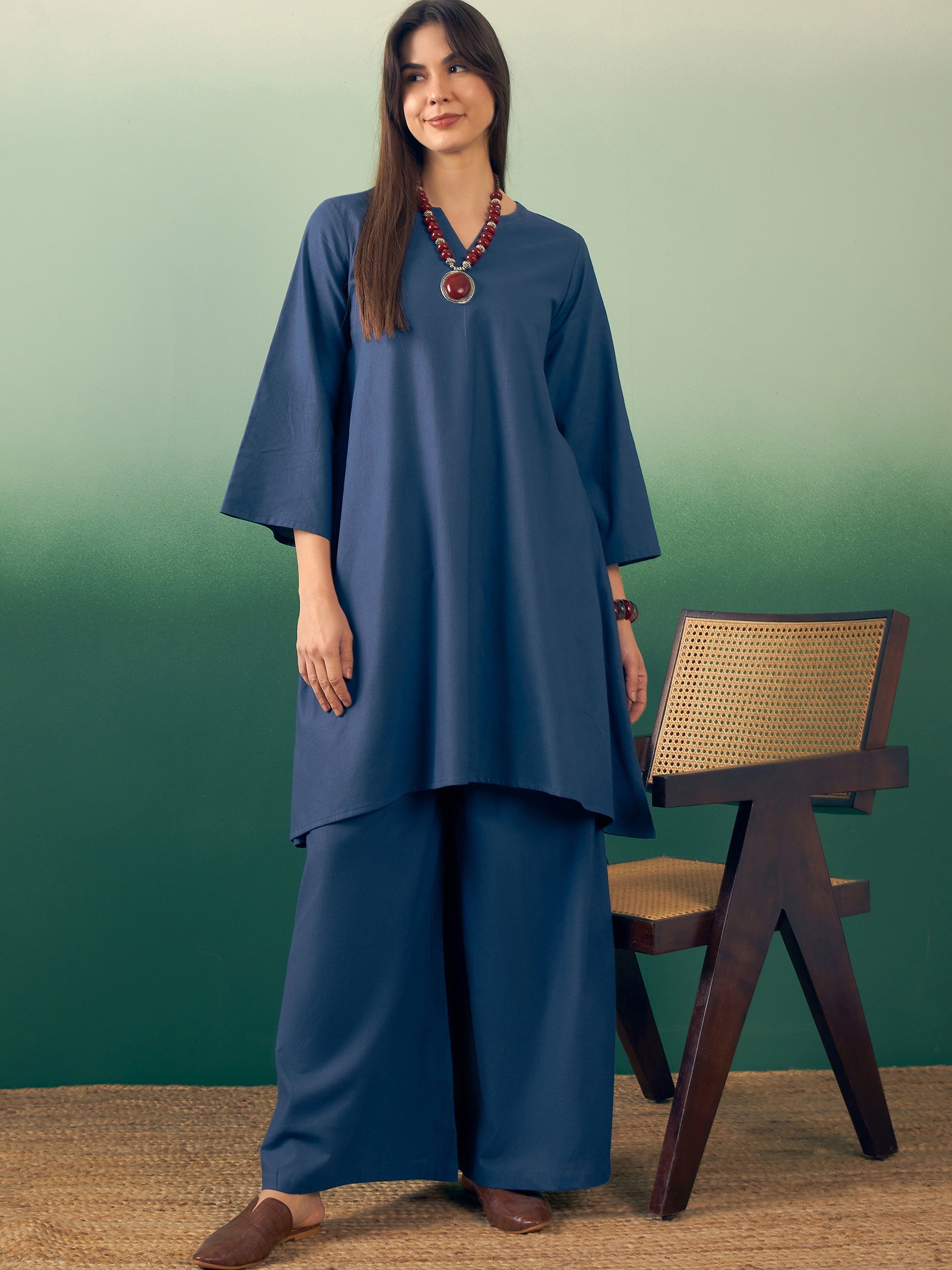 InWeave Midnight Blue Kurta Palazzo Set - Distacart