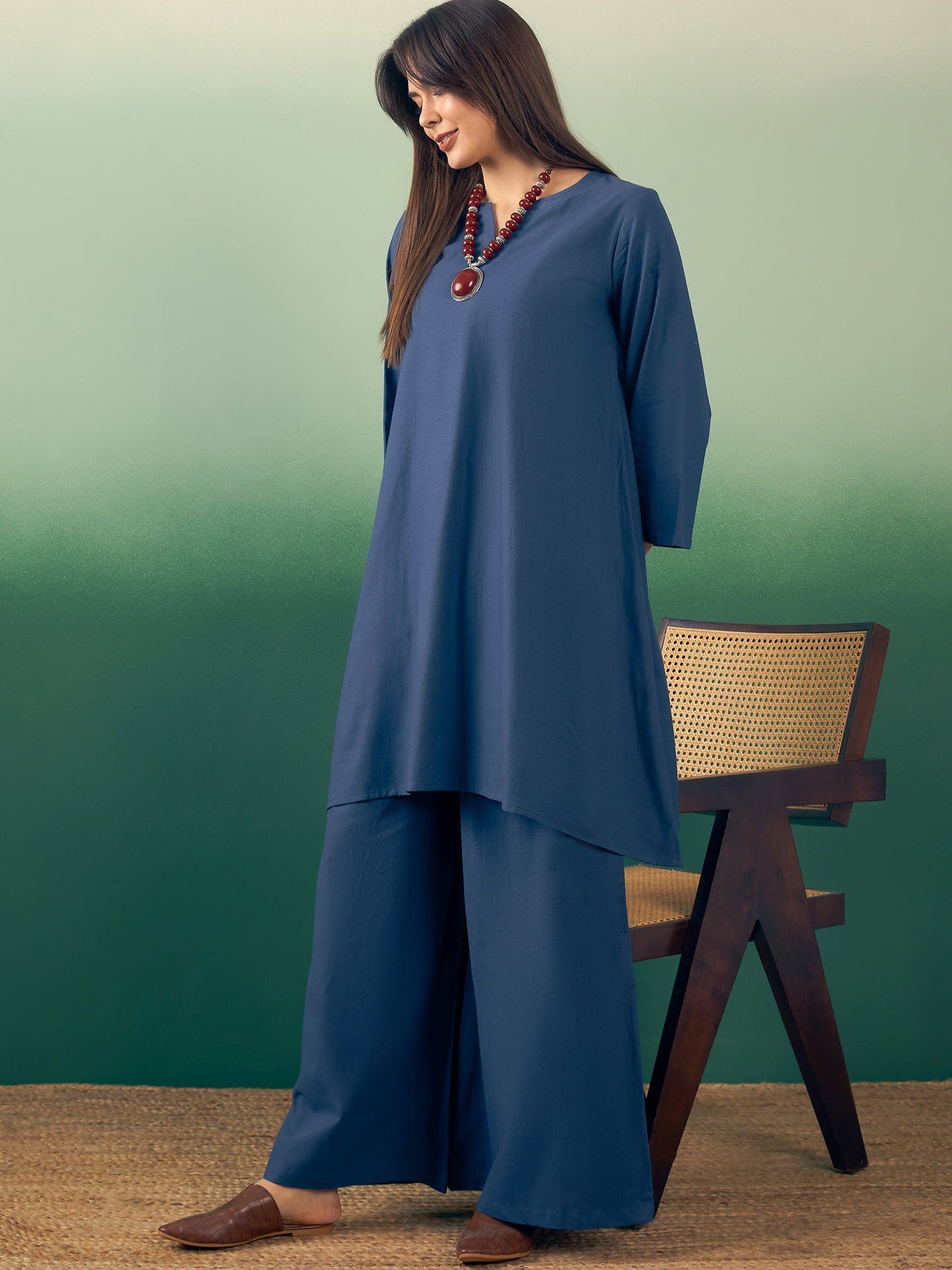 InWeave Midnight Blue Kurta Palazzo Set - Distacart