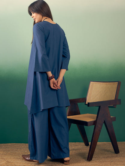 InWeave Midnight Blue Kurta Palazzo Set - Distacart