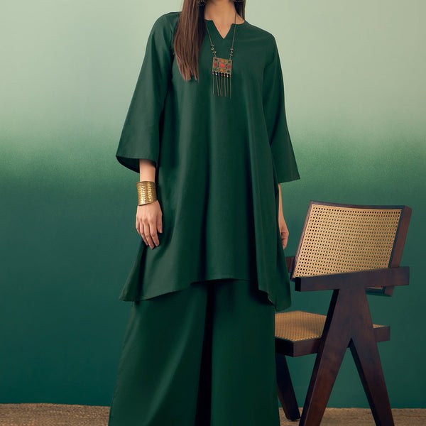 InWeave Dark Green Kurta Palazzo Set - Distacart
