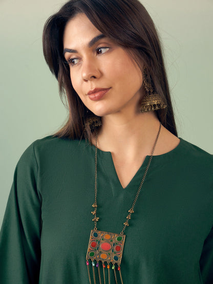 InWeave Dark Green Kurta Palazzo Set - Distacart