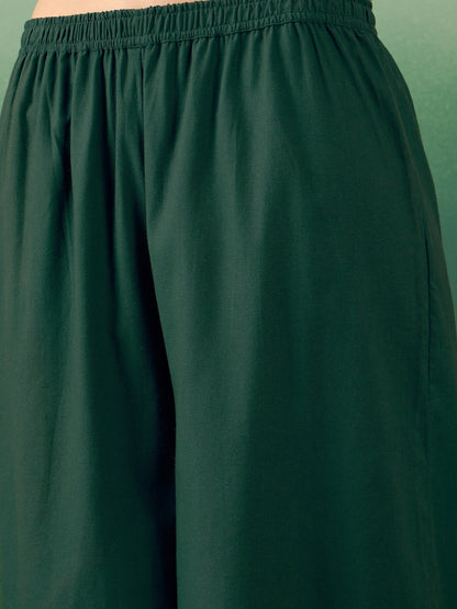 InWeave Dark Green Kurta Palazzo Set - Distacart