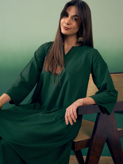 InWeave Dark Green Kurta Palazzo Set - Distacart
