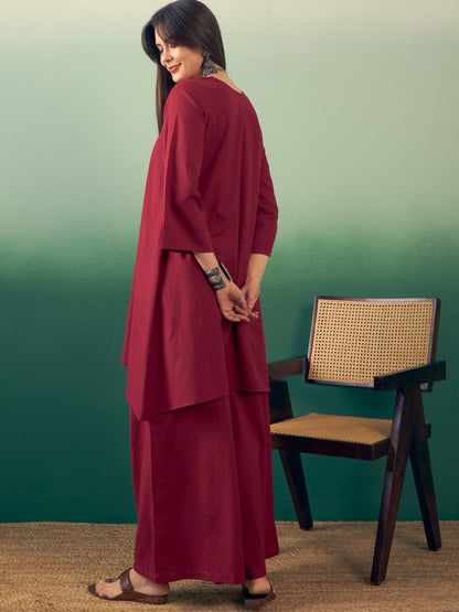InWeave Burgundy Kurta Palazzo Set - Distacart
