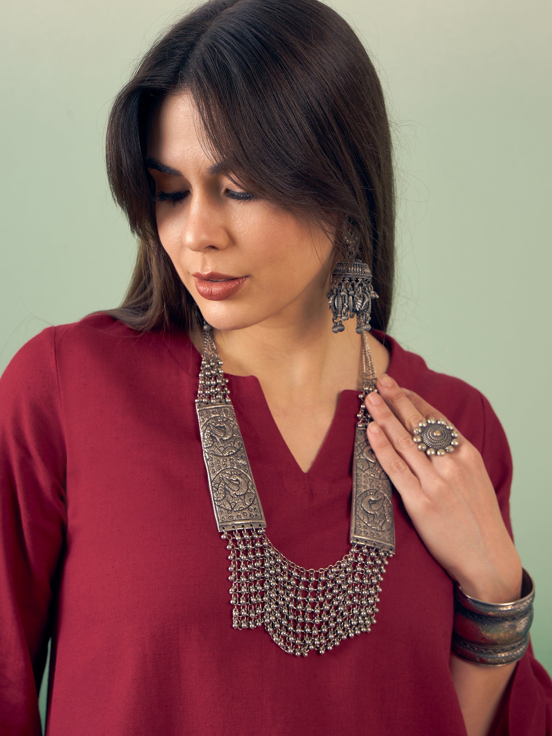 InWeave Burgundy Kurta Palazzo Set - Distacart