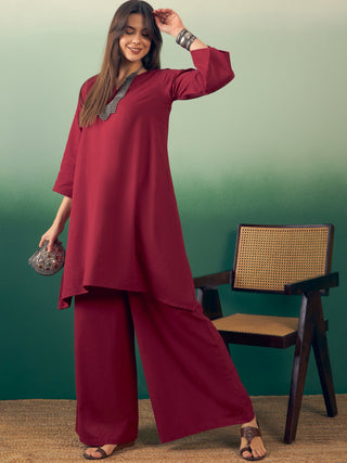 InWeave Burgundy Kurta Palazzo Set - Distacart