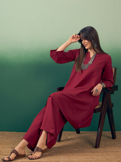 InWeave Burgundy Kurta Palazzo Set - Distacart