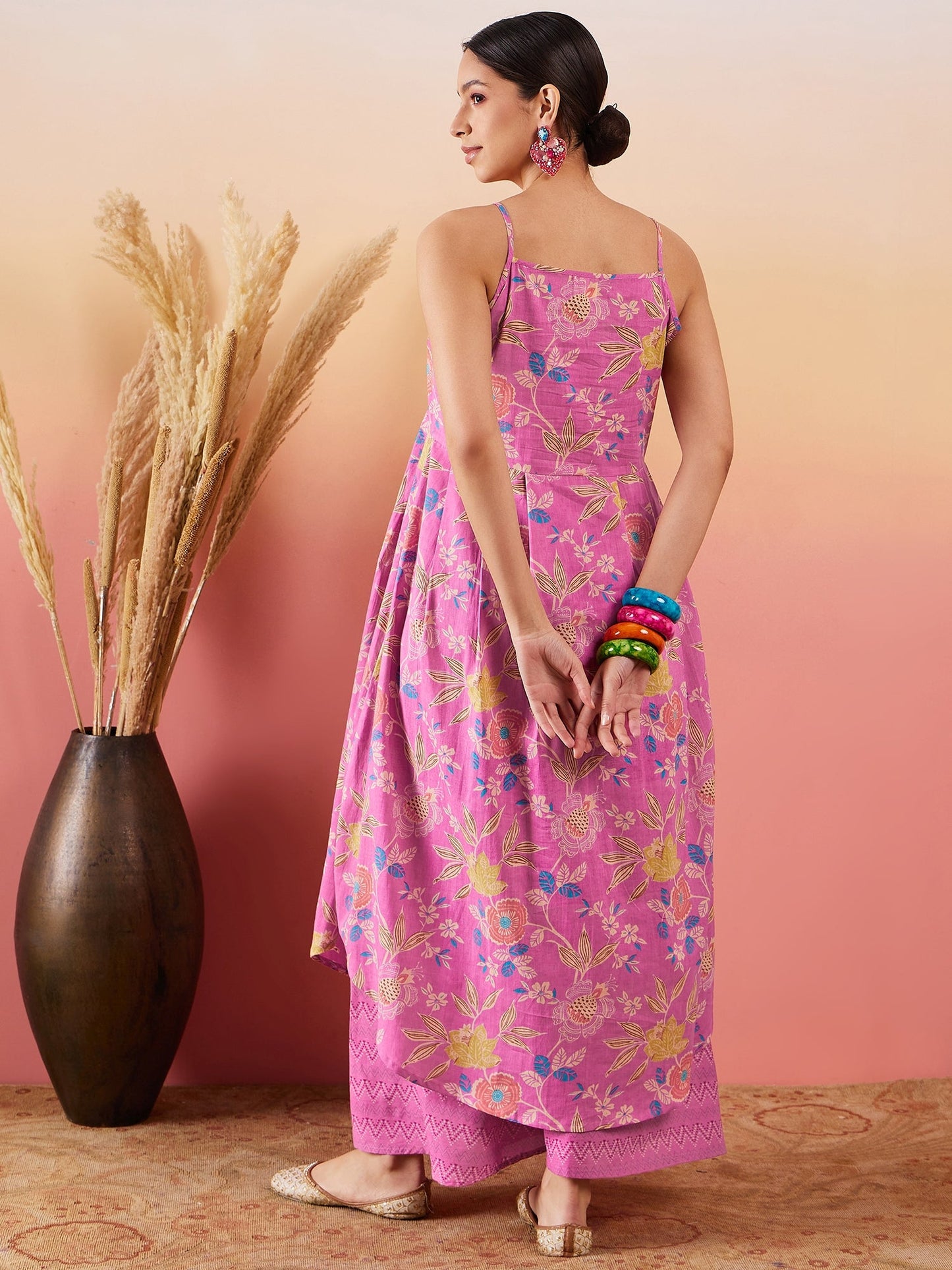 InWeave Dull Pink Floral Print Strappy Printed Palazzo Set - Distacart