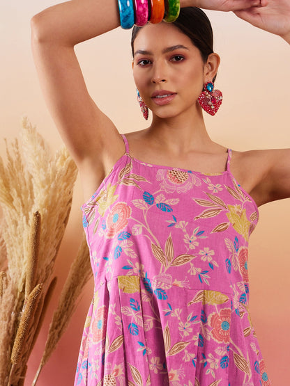 InWeave Dull Pink Floral Print Strappy Printed Palazzo Set - Distacart