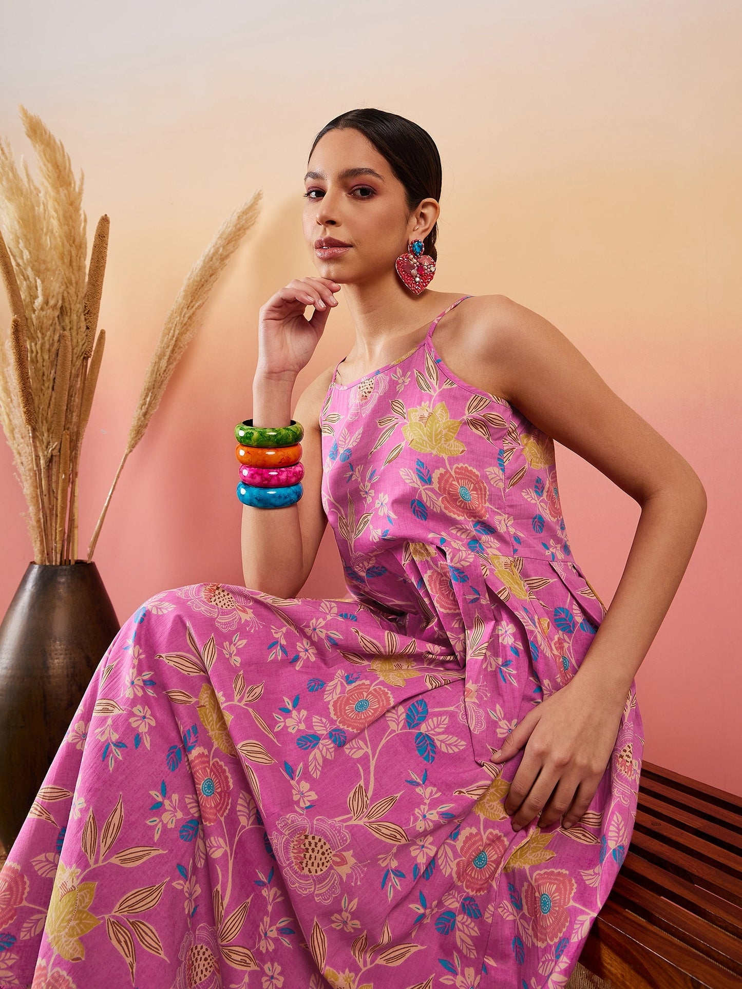 InWeave Dull Pink Floral Print Strappy Printed Palazzo Set - Distacart