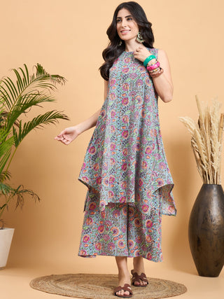 InWeave Grey Kantha Floral Jaal Short Palazzo Set - Distacart