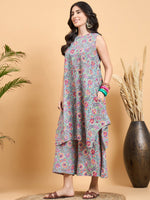 Thumbnail for InWeave Grey Kantha Floral Jaal Short Palazzo Set