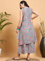Thumbnail for InWeave Grey Kantha Floral Jaal Short Palazzo Set