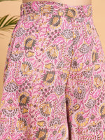 Thumbnail for InWeave Pastel Pink Kantha Floral Jaal Short Palazzo Set