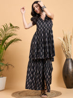 Thumbnail for InWeave Black Booti Rapid Print Backless Kurta Sharara Set