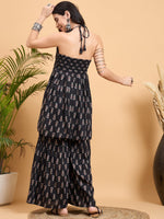Thumbnail for InWeave Black Booti Rapid Print Backless Kurta Sharara Set