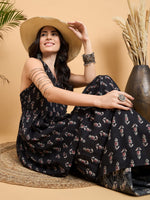 Thumbnail for InWeave Black Booti Rapid Print Backless Kurta Sharara Set