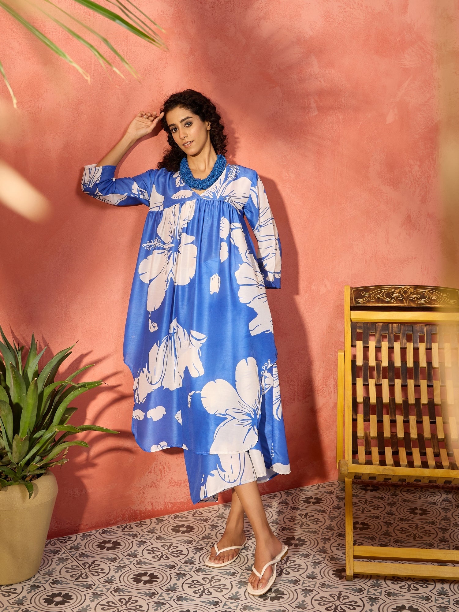 InWeave Azure Blue Hibiscus Kurta Set - Distacart