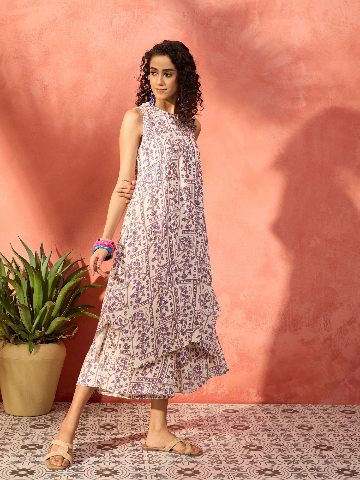 InWeave Mauve Ethnic Window Floral Short Palazzo Kurta Set - Distacart