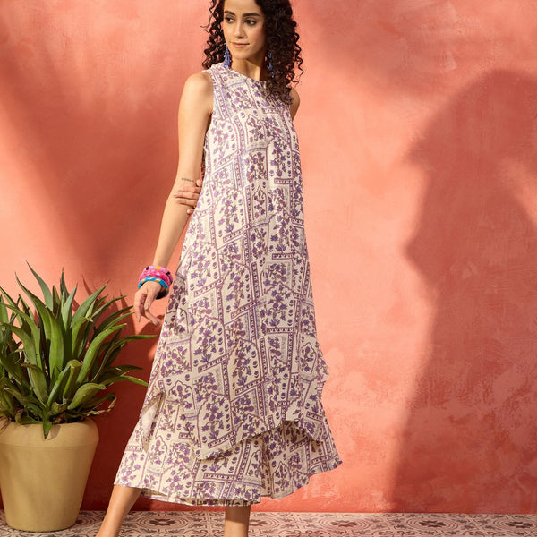 InWeave Mauve Ethnic Window Floral Short Palazzo Kurta Set - Distacart