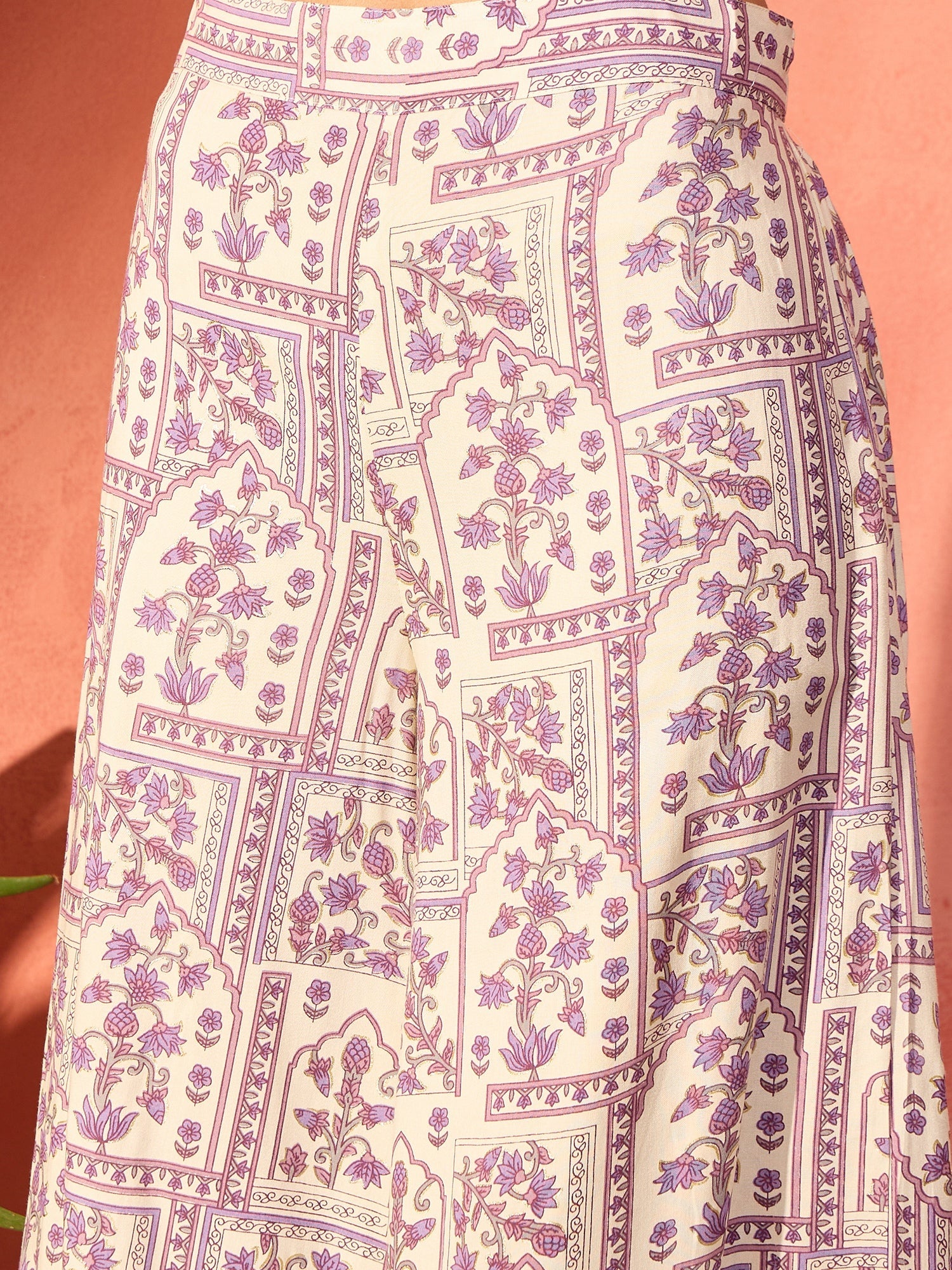 InWeave Mauve Ethnic Window Floral Short Palazzo Kurta Set - Distacart