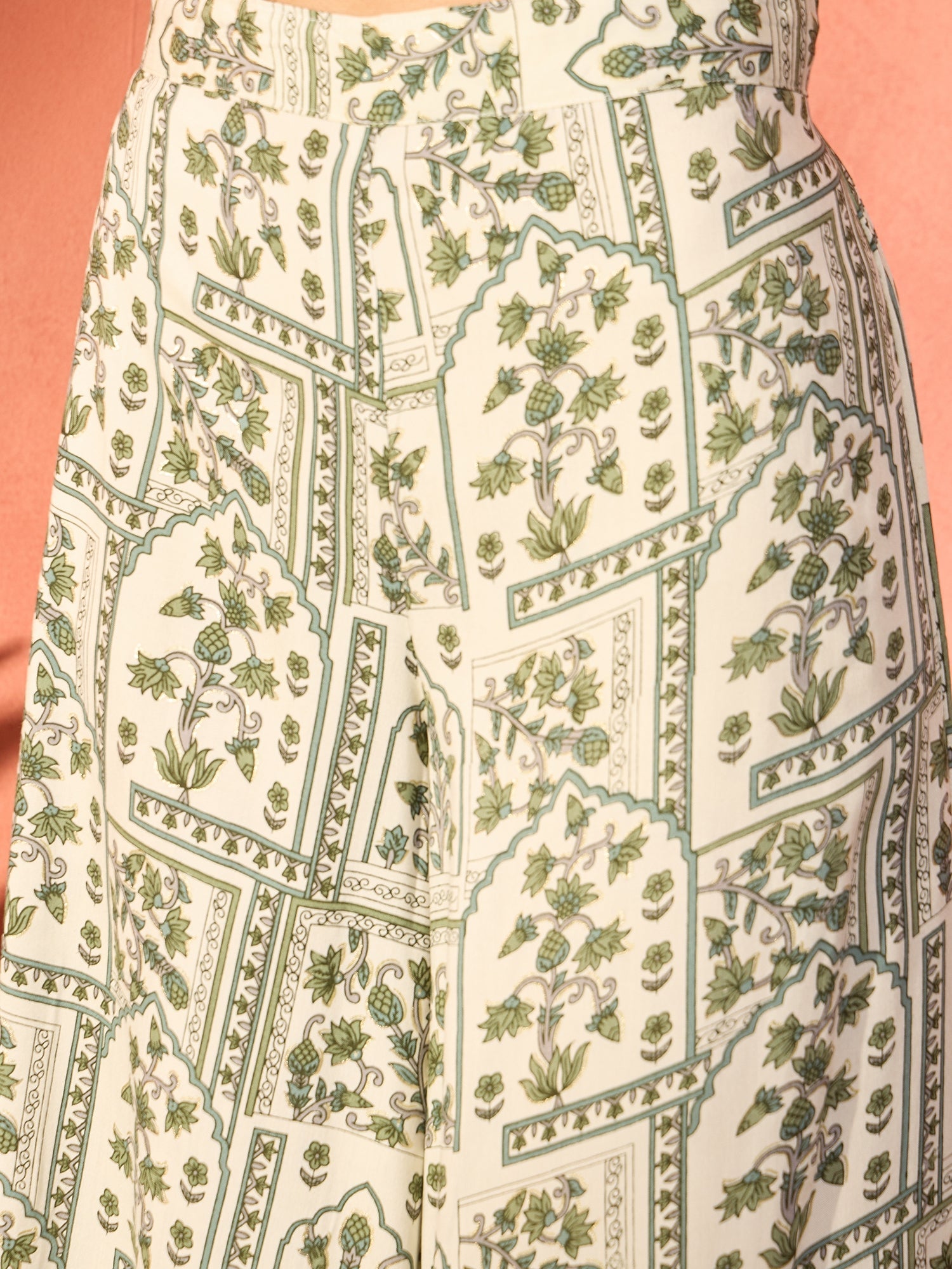 InWeave Sea Green Ethnic Window Floral Short Palazzo Kurta Set - Distacart