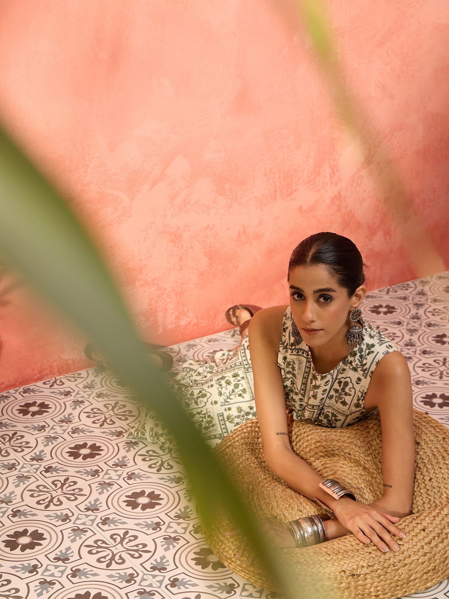 InWeave Sea Green Ethnic Window Floral Short Palazzo Kurta Set - Distacart