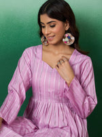 Thumbnail for InWeave Lavender Lurex Sweetheart Neck Short Kurta Pant Set