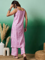 Thumbnail for InWeave Lavender Lurex Thick Strappy Straight Kurta Pant Set