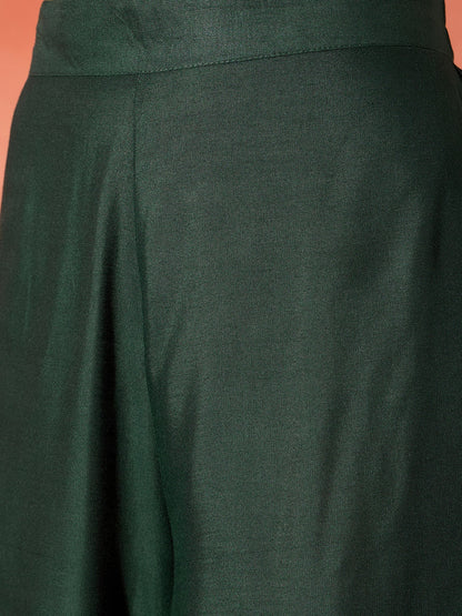InWeave Dark Green Mandarin Neck High Low Kurta Set - Distacart