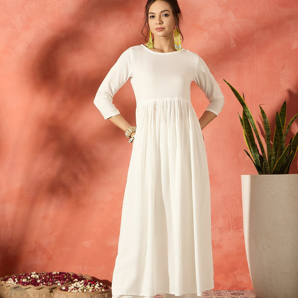 InWeave White Long Anarkali Kurta Pant Set - Distacart