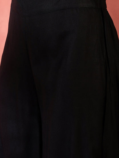 InWeave Black V-Neck Flared Kurta Short Palazzo Set - Distacart