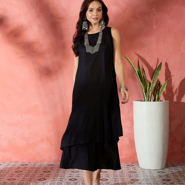 InWeave Black Kurta Short Palazzo Set - Distacart