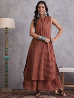 Thumbnail for InWeave Maroon Orange Striped Kurta Set