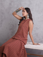 Thumbnail for InWeave Maroon Orange Striped Kurta Set