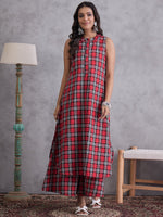 Thumbnail for InWeave Red Black Check Kurta Set