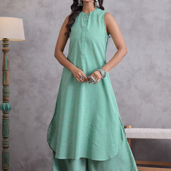 InWeave Green Small Check Kurta Set - Distacart