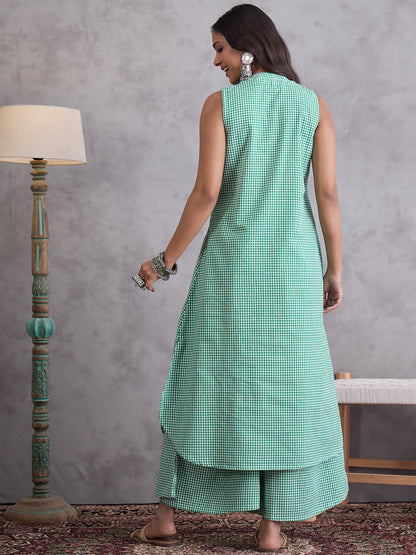 InWeave Green Small Check Kurta Set - Distacart
