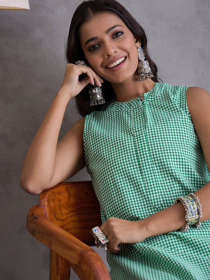 InWeave Green Small Check Kurta Set - Distacart