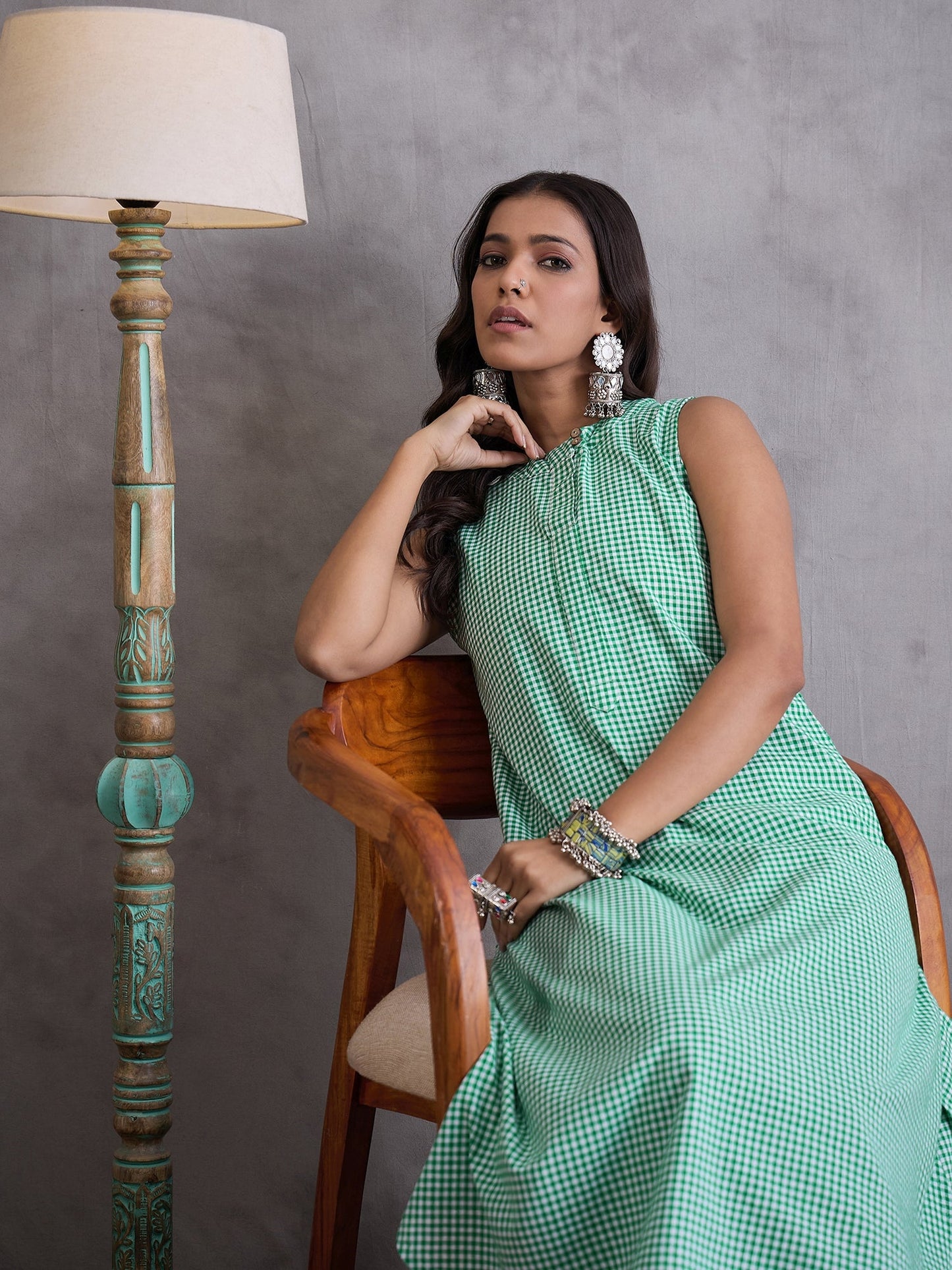 InWeave Green Small Check Kurta Set - Distacart