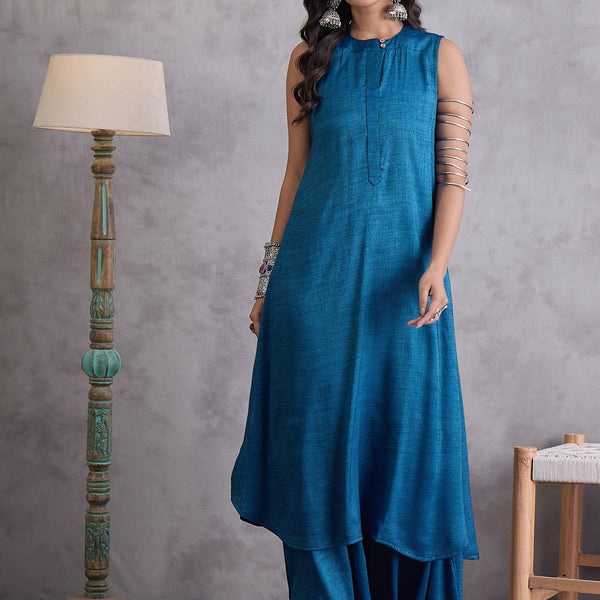 InWeave Peacock Blue Kurta Set - Distacart
