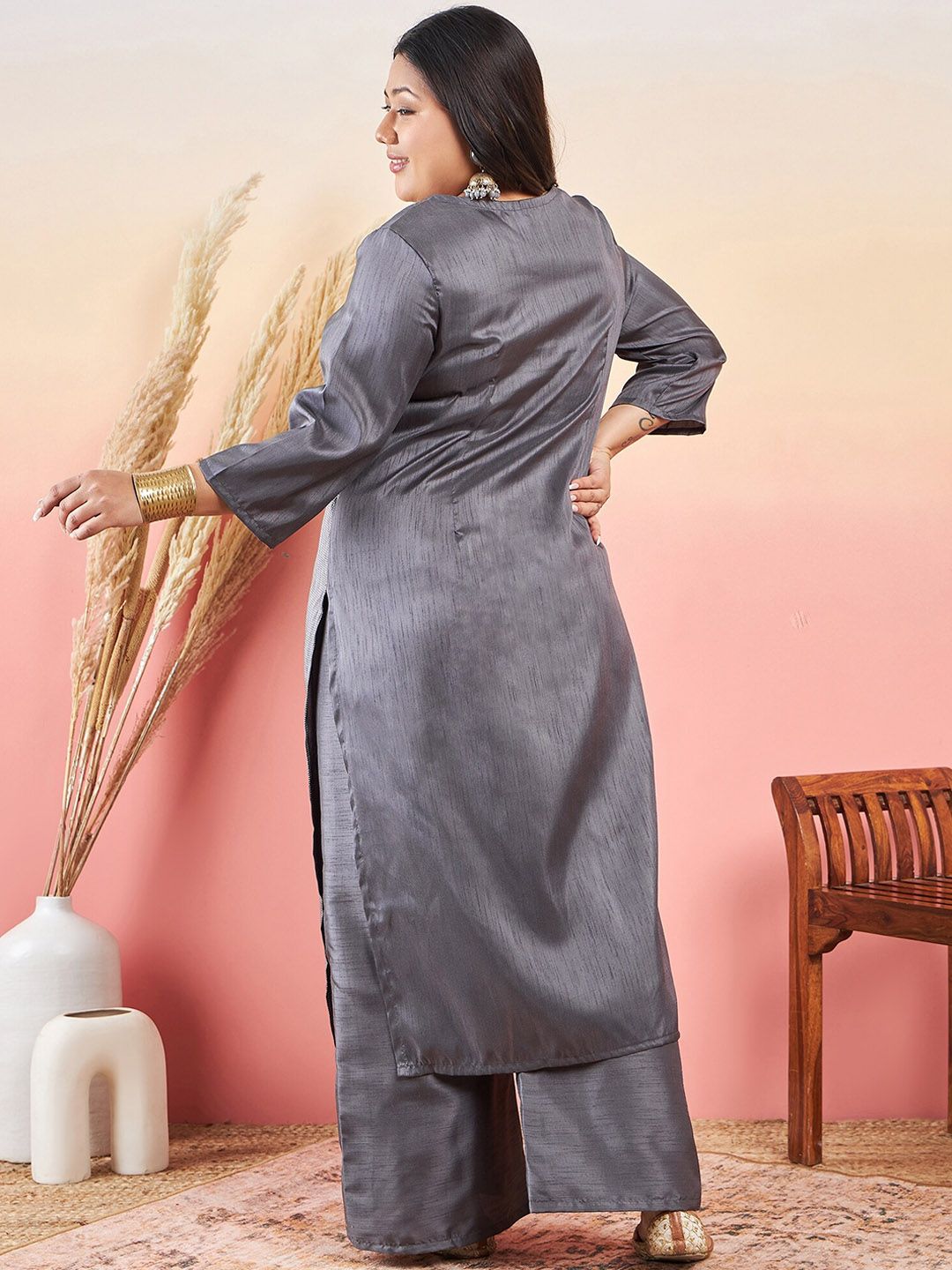 Sztori Ethnic Motifs Printed Notched Neck Straight Kurta With Palazzo - Distacart