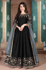 Thumbnail for Monjolika Fashion Black Color Silk Embroidered Anarkali Suit