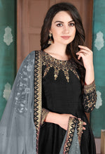 Thumbnail for Monjolika Fashion Black Color Silk Embroidered Anarkali Suit