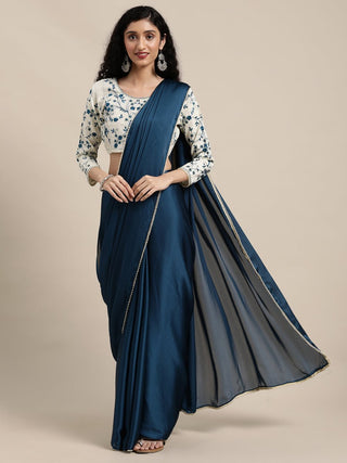 Anouk Navy Blue Sequinned Satin Saree - Distacart